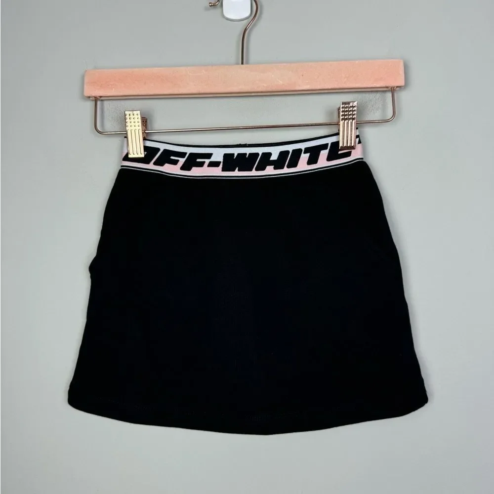 OFF-WHITE | NEW Kid’s Fleece Black Skirt with Pink White Waistband Girls Size 6